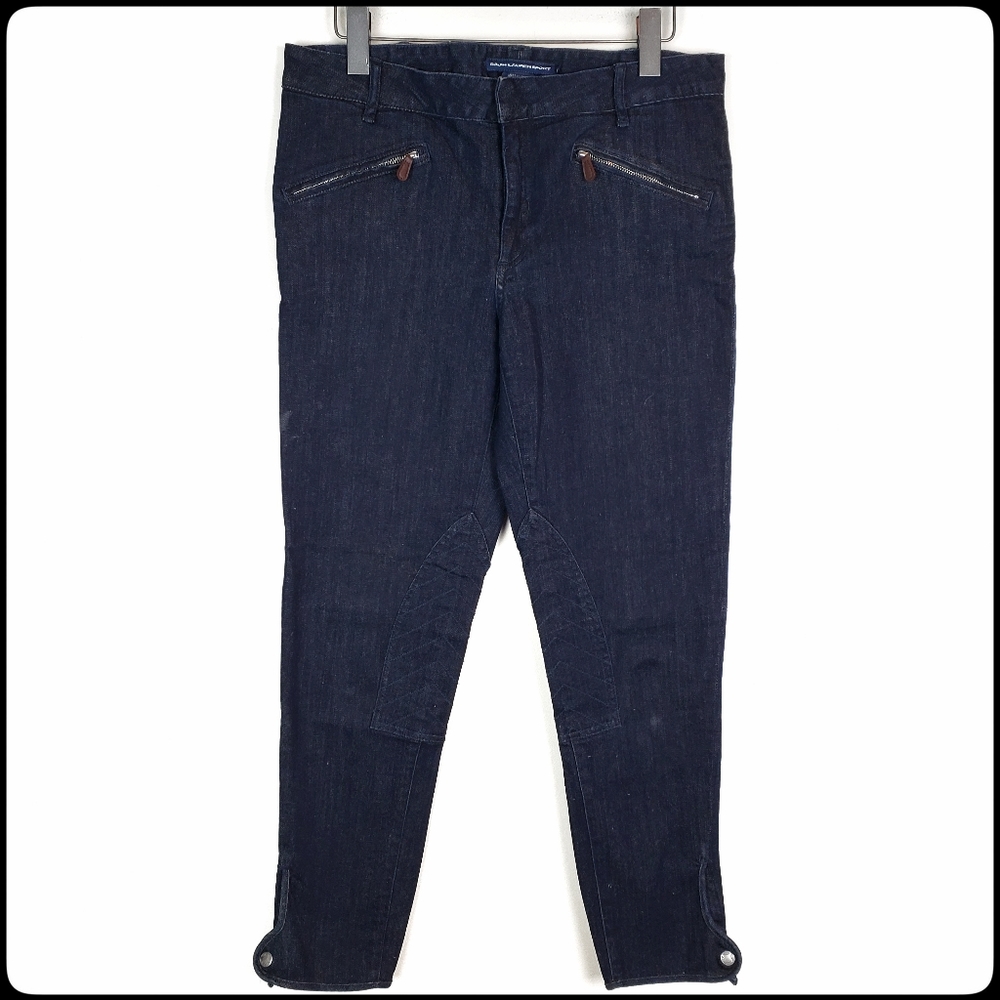 RALPH LAUREN SPORT Deep Wash Slant Pockets Moto Style Crop Skinny Jeans Size: 31